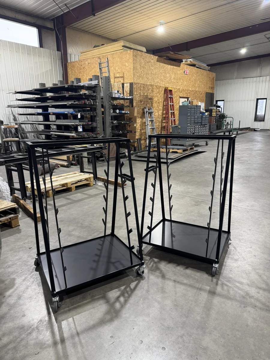 Custom fabricated steel anilox carts — A&M Industries, Fox Valley WI