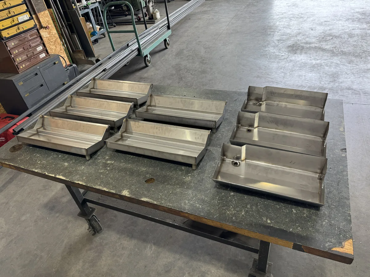 Custom stainless steel ink pans — batch fabrication by A&M Industries, Appleton WI